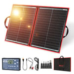 DOKIO Kit Panneau Solaire 100W 18V Pliable Portable Monocristallin Avec régulateur de charge solaire (2 ports USB) pour batteries 12V, camping-car, bateau