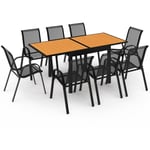 Idmarket - Salon de jardin poly extensible table 90-180 cm et 8 chaises bois et noir