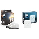 Philips Hue White Ambiance Smart Bulb Twin Pack LED [B22 Bayonet Cap] - 1100 Lumens Works with Alexa, Google Assistant and Apple Homekit & Bridge. Smart Home Automation Works with Alexa