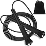 Euqvunn Corde a Sauter Sport 3 Mètres, Corde à Sauter Adulte PVC avec Sac, Corde Réglable pour Enfants, Hommes et Femmes, Entraînement Fitness sur le Pouce (Noir)