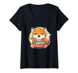 Womens Cute Fox Eating Ramen Bowl Foxes Japanese Food Noodles V-Neck T-Shirt