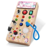 Unicorn Montessori Busy Board à partir de 1 an Jouet Montessori avec 8 LED Jouet Interrupteur de lumière Activity Board Jouet en Bois Jouet de motricité Jouet d'apprentissage sensoriel pour bébés