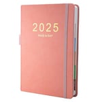 2025 Diary A5 Day Per Page, From Jan to Dec, Productivity A5 Daily Planner, Full Year Daily Planner with Colorful Monthly Tabs, Fine Inner Pocket, 5.9" × 8.5" (Pink)