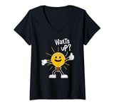 Womens Funny Watt's Up Electric Bulb Character Pun on Watts V-Neck T-Shirt