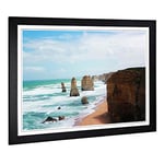 Big Box Art Framed Print of Seascape Victoria Australia Twelve Apostles Cliffs Beach (2) Design | Wall Art Picture| Home Decor for Living Room, Bedroom, Office, Black, A2 / 24.5x18 Inch / 62x45cm