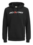 JACK & JONES Men's Corp Logo Hooded Sweatshirt Casual Pullover Regular Fit, Colours:Black, Size Sweater:XS