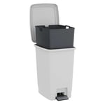 SUNDIS Bucket Bin, poubelle à pédale 30 L, seau amovible, rectangulaire, en plastique recyclé, blanc, pour cuisine, bureau, buanderie, atelier, salle de bain