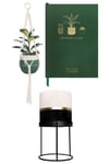 The Urban Gardener Macrame Plant Hanger, House Plant Planner & Small Ceramic Plant Pot with Stand Set