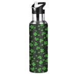 xigua St. Patrick's Day Sports Water Bottle, Double-Wall Vacuum Insulated Stainless Steel Water Jug with Wide Handle, Fitness Outdoor Enthusiasts Water Flask, 600ml - (Shamrocks Green Clover Leaves)