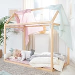 roba Lit Cabane 70 x 140 cm pour Enfant en Bambou Certifié FSC - Lit Montessori au Sol - Lit Maisonnette - Cadre de Lit Maison pour Fille et Garçon - Dès 12 Mois - Bois Naturel