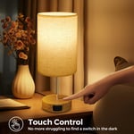 Suright Bedside Lamps Set of 2, Touch Lamps Bedside with USB A+C Charging Ports,