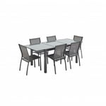 Salon de jardin table extensible - Orlando - Table en aluminium 150/210cm et 6 chaises en textilène Gris / Gris taupe - Gris