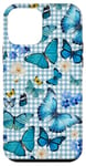 iPhone 12 mini Blue Butterflies on Aqua Mint Plaid with Vintage Floral Case