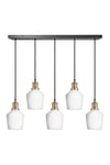 Brooklyn Opal Glass Schoolhouse 5 Wire Cluster Lights, 5.5 inch, White, Brass holder