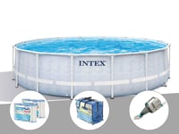 Kit piscine tubulaire Intex Chevron ronde 4,88 x 1,22 m + 6 cartouches de filtration + B?che ? bulles + Aspirateur