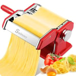 Sailnovo Pasta Machine Maker, 180 Aluminum Alloy Pasta Roller with 9 Adjustable Thickness Settings and 2 Cutter, Manual Pasta Machines Perfect for Spaghetti, Fettuccini, Lasagna, or Dumpling (Red)