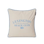 Beach Club Embroidered Organic Cotton Pillow Cover Lt Beige/Blue, 50x50, Lexington