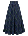 SCARLET DARKNESS Jupe de sorcière Gothique pour Femme, smockée, Taille élastique, Automne, Maxi Corsage, Bleu Vert, Plaid L