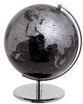 Mascagni 20T O451 Globe Terrestre décoratif Noir-Mappemonde-Base en métal argenté-Diamètre 25 cm