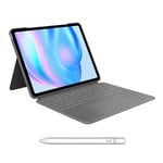 Logitech Combo Touch pour iPad Air 13 Pouces (M2)(2024) Étui Clavier et Stylet numérique Crayon (2024 et Versions ultérieures), Clavier Français AZERTY - Gris