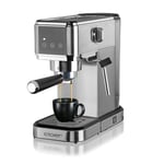 Cloer 5829 Machine à espresso porte-filter, Cafetière expresso avec mousseur à lait, pompe 20 bars, 1350 W, design fin, 1-2 tasses d'espresso, caupuccino, latte macchiato, réservoir d'eau de 1 litre