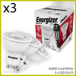 Energizer GU10 LED Bulbs 3.1W=35W Spotlight Downlight Lamps Cool White Pack of 3