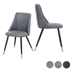 FurnitureR Set of 2 Scandinavian Leather Dining Chair Double Line High Back Side Chairs Black & Gold Metal Legs for Kitchen,Living Room,Meeting, Restaurants, Wedding,GREY