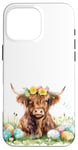 iPhone 16 Pro Max Highland Cow Spring Cute Easter Pattern Eggs Floral Flowers Case