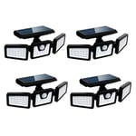 Lot de 4 Spots Solaires à 3 Têtes Noires FALCON - Éclairage LED Puissant Blanc, Orientables avec Détecteur de Mouvement, Idéal pour Sécuriser Jardin, Terrasse et Extérieur (H9.3 cm)