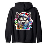 Funny Husky Christmas Lights Angry Dogs Xmas Men Boys Women Zip Hoodie