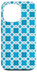 Coque pour iPhone 13 Pro White Azure Blue Chained Rounded Squares Coastal Pattern