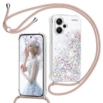 TUUTPU Coque pour Xiaomi Redmi Note 13 Pro Plus/Note 13 Pro+ 5G avec Cordon, Paillette Étui pour Téléphone avec Lanière, Transparent Silicone Collier Protection Housse Portable Lanyard Case, Or Rose