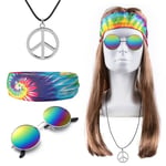 iZoeL Deguisement Hippie Deguisement Annees 80 70 60s Perruque Hippie Homme Deguisement Disco Femme Accessoires Hippie Costume Lunettes Hippie Collier Hippie Deguisement Halloween 1970