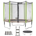 Trampoline 305 cm + filet + échelle + bâche + kit d'ancrage JUMPI Taupe/Vert 300