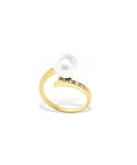 Blue Pearls Womens White Freshwater Pearl, Diamonds Ring and Yellow Gold 375/1000 - Multicolour - Size P