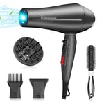 Faszin Ionic Hair Dryer - 2400W Professional Hairdryer with Triple-L Plus Heat Resistant Technology, Real Blow-Dry Without Overheating, Comes with 4 Styling Accessories-Black