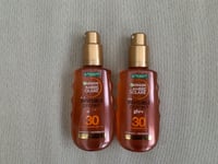 2x Garnier Ambre Solaire Invisible Protect Glow Sun Protection Spray SPF30 150ml