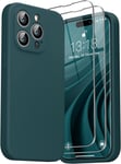 3 En 1 Coque Silicone Liquide Pour Iphone 14 Pro Max 6.7"" - Avec 2 Verre Trempé - Étui Protection Précise De Caméra [Résistant Aux Rayures] [Antidérapant], Vert Foncé.[V6157]