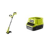 Ryobi OLT1832 18V ONE+ Cordless Grass Trimmer, 25-30cm Path (Zero Tool), 18 V, Hyper Green & RC18120 18V ONE+ Compact Charger