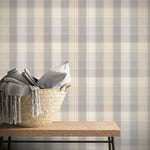 COUNTRY CHECK WALLPAPER ROLLS GREY - ARTHOUSE 901902