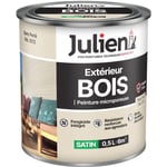 Julien - Peinture Bois Microporeux Extérieur Satin - Portes, fenêtres, portails, mobilier de jardin - Blanc Perle 0,5 l