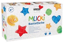 KREUL GmbH 24160-Mucki Bricolage, 6 x 80 ML en Blanc, Jaune, Rouge, Bleu, Vert et Noir, Peinture pour Enfants à Base d'eau, sans parabène, sans Gluten, sans Lactose, Vegan, Lavable