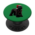 Chapeau de Père Noël Terrier Russe Noir Lumières de Noël Propriétaire Chien PopSockets PopGrip Adhésif