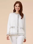 Adrianna Papell Contrast Trim Crew Neck Cardigan, Ivory/Black