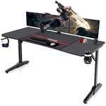 Devoko Bureau Gaming 160cm Bureau Gamer Informatique Table Gaming Bueau PC avec Porte-gobelet, Tapis de Souris et Porte-Casque (Noir,160cm)