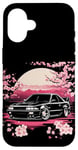 Coque pour iPhone 16 Retro JDM Voiture de course japonaise Drift Tuning Car Sakura Blossom