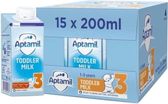 Aptamil 3 Toddler Baby Milk Ready to Use Liquid Formula, 1-3 Years, 200ml (Pack of 15),package may vary