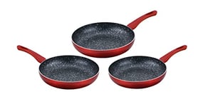 Cenocco CC-2001 Set of 3 Stone Frying Pans for All Heat Sources Including Induction 20/24/28 cm Red