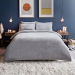 Silentnight Teddy Fleece Duvet Set – Teddy Bear Bedding Fluffy Fleece Duvet Cover and Pillowcase Set Warm Cosy and Super Soft – Single – 135x200cm – Silver Grey