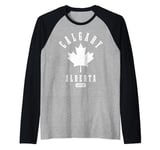 Calgary Alberta Canada Vintage Pride Canadian Flag Raglan Baseball Tee